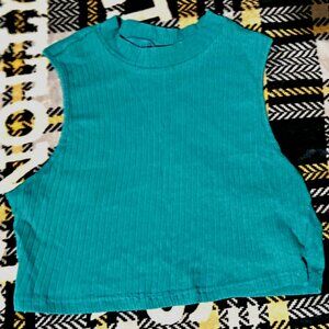 Shein Tank Crop Top Women's Size L Green Sleeveless Knit Casual Stretch